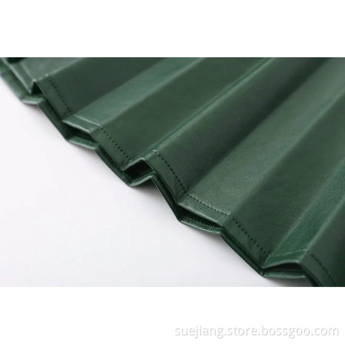 Womens Customized Printed PU Leather Pleated Skirt